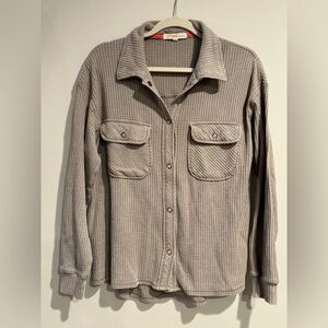 Rewind Waffle Knit Thermal Shacket | Taupe Grey Button Down | Size M